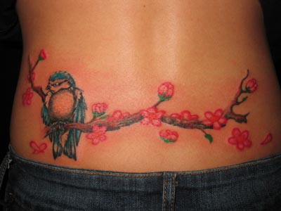 cherry blossom lower back tattoo